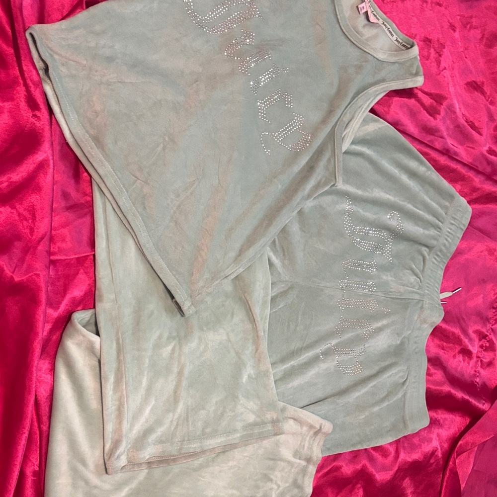 Juicy Couture Light light teal Velour Set with Rhinestones